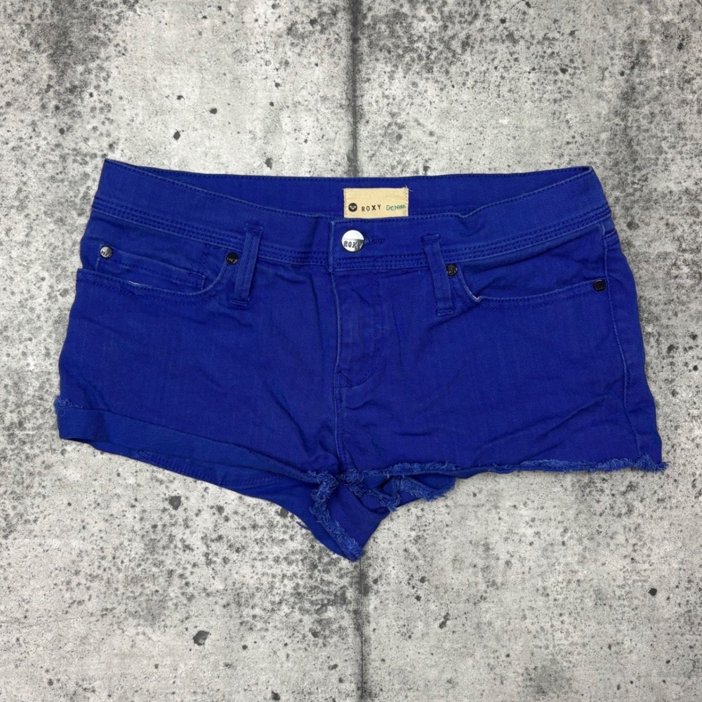 Roxy Denim Royal Blue Raw Hem Low Rise Jean Shorts Womens Size 5/27